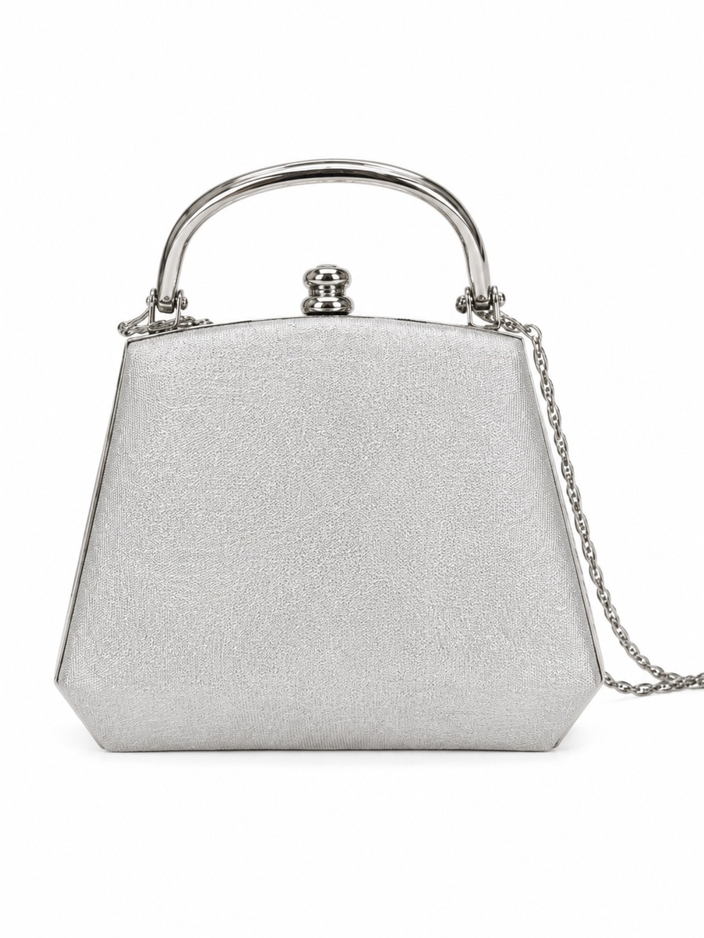 Silver Metallic Evening Bag with Chain Handle – Vintage Style Clutch - Picture 4 of 12